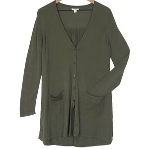 J.JILL Cotton Blend Knit Cardigan Sweater Women's Sz S Olive Green L/S Pockets